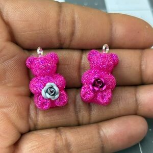 Magenta Glitter Bear Charms with Rose Accents